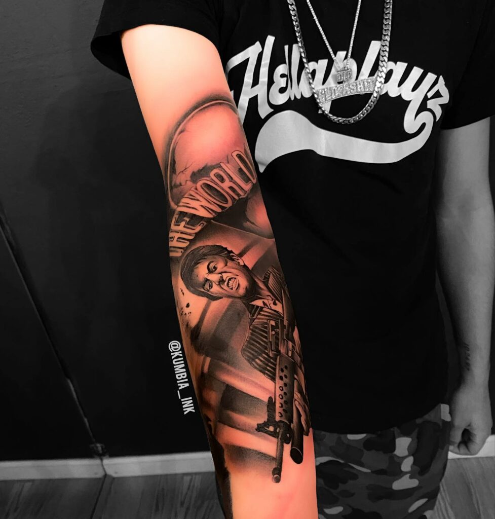 19+ Scarface The World Is Yours Tattoo Ideas That Will Blow Your Mind! 15 Full Sleeve The World Is Your Tattoo