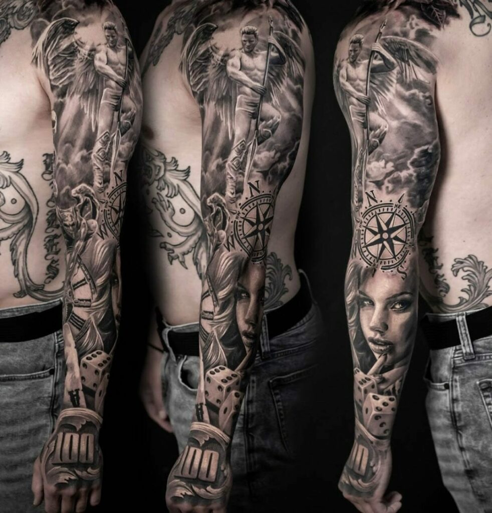 10+ Gambling Tattoo Ideas That Will Blow Your Mind! 14 Full Sleeve portrait Gambling Tattoo Ideas