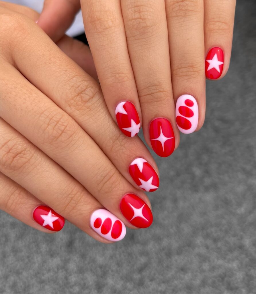 37 Latest Red And Pink Nail Design Ideas To Try In 2024! 22 Funky Pink and Red Nails with Star Accents