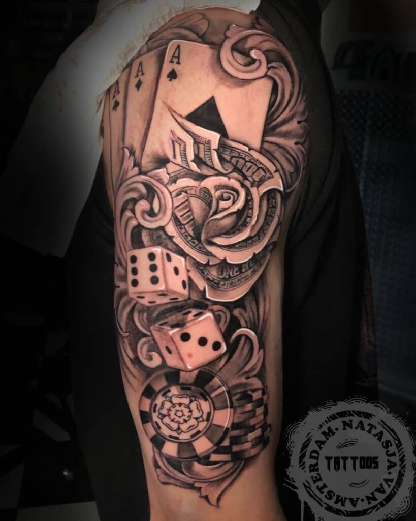 10+ Gambling Tattoo Ideas That Will Blow Your Mind! 12 Gamble Tattoo Ideas With Dice, Playing Cards, And Dollar Bill Roses