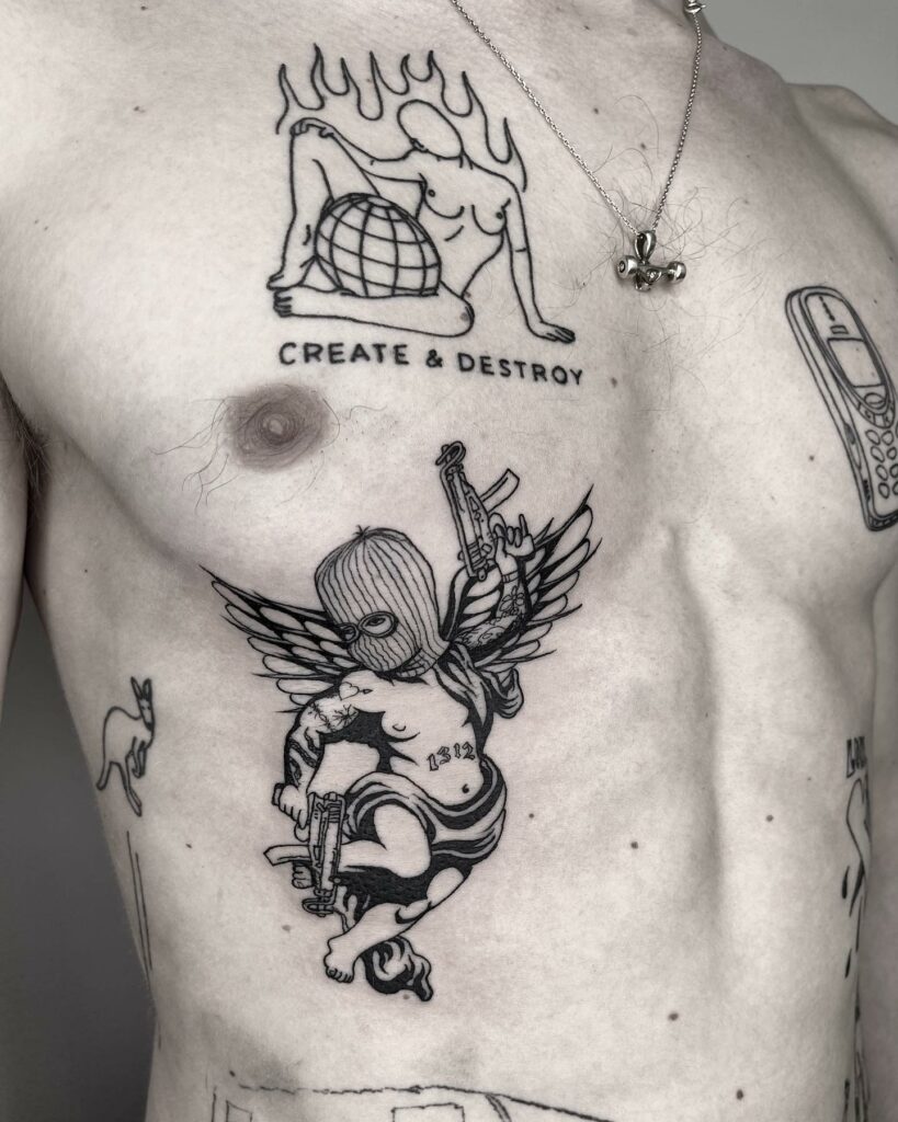 11+ Angel With Gun Tattoo Ideas That Will Blow Your Mind! 12 Gangster Cherub Angel With Gun Tattoo