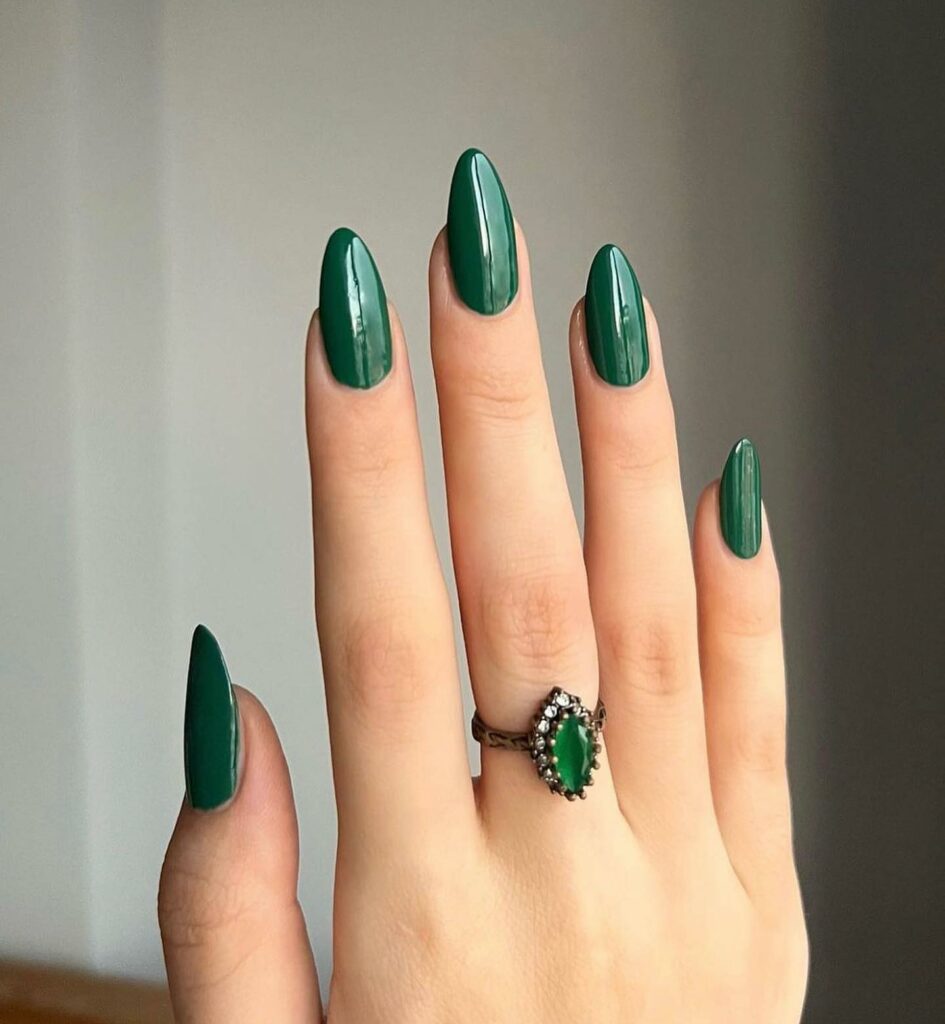 Feel the Nature with 31 Forest Green Nail Designs in 2024 39 Sleek Almond-Shaped Forest Green Nails