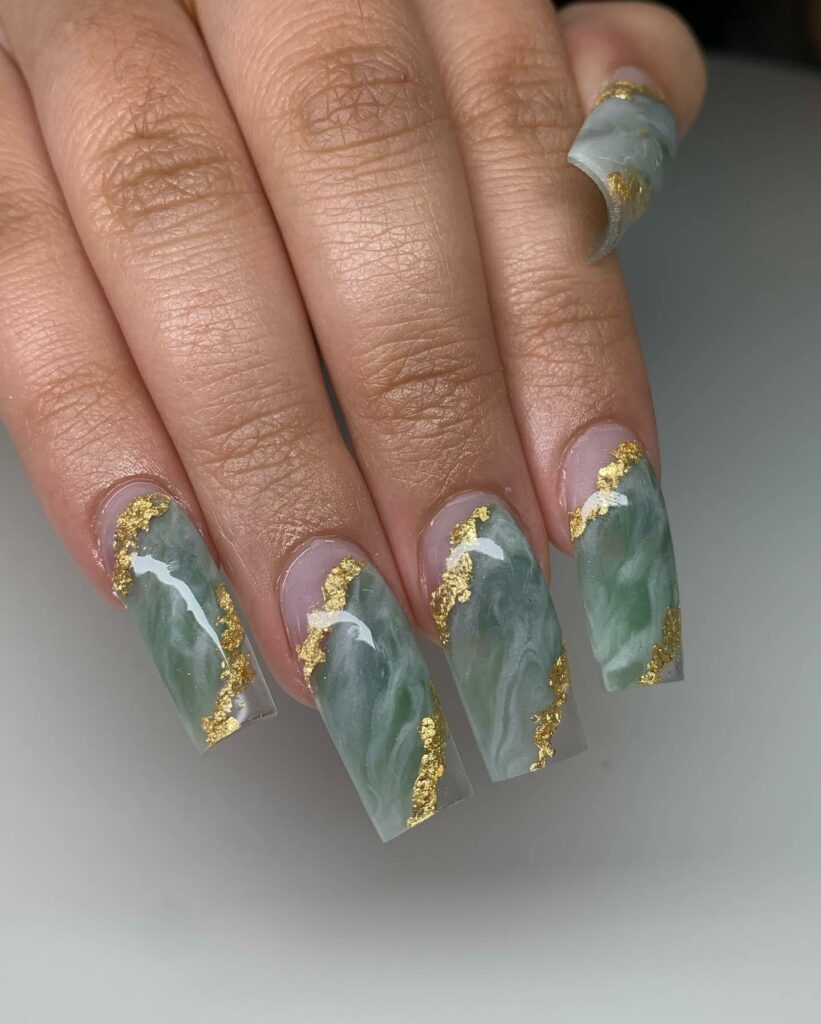 Discover 36 Sage Green Nail Designs To Try in 2024 29 Geode Marble