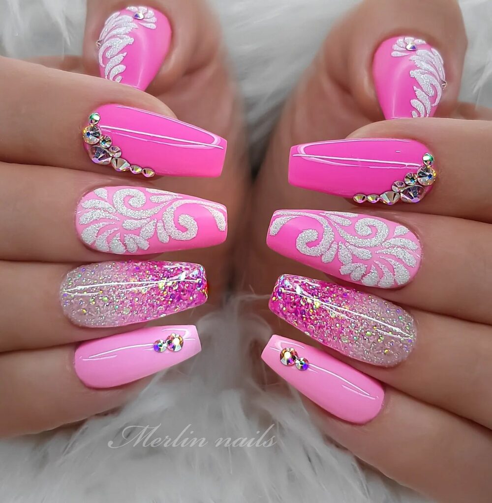 Playful and Fun 30 Barbie Nails To Try in 2024 16 Geometric Barbie Nails