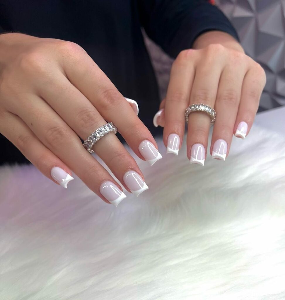 Experiment with 40 Fresh White Tip Nail Ideas for 2024 52 Geometric Cut White Tips