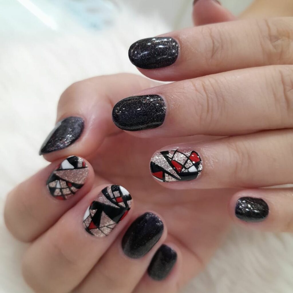 Discover 44 Trendsetting Black Nail Designs for 2024 14 Geometric Pattern