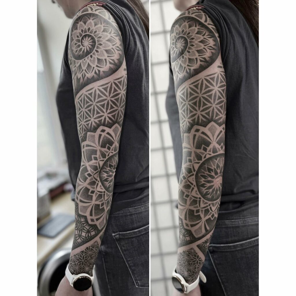 11+ Back Of Bicep Tattoo Ideas That Will Blow Your Mind! 11 Geometric Patterns Back Of Bicep Tattoo