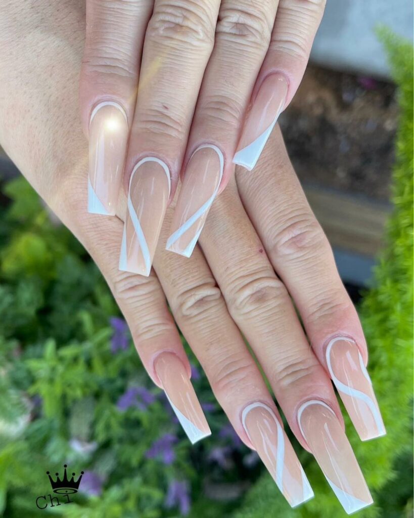 Experiment with 40 Fresh White Tip Nail Ideas for 2024 37 Geometric White Tips