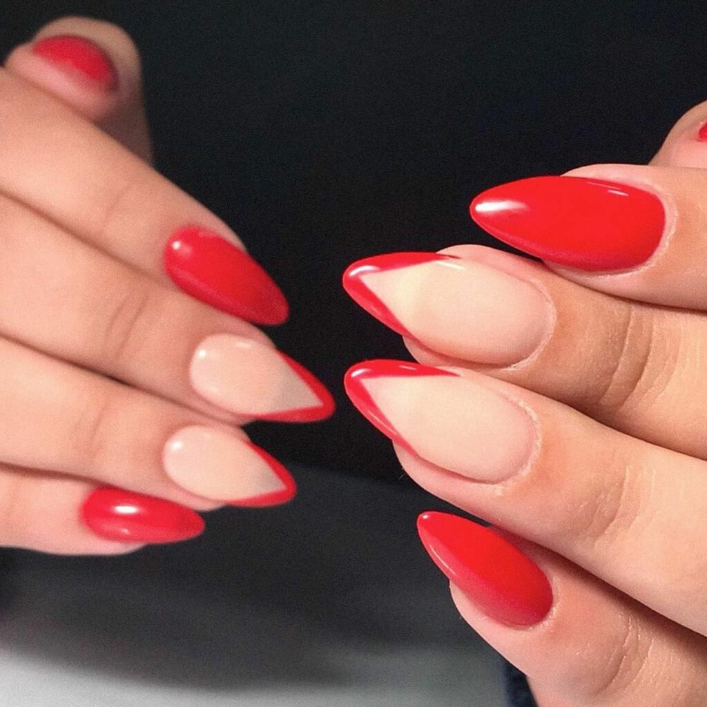 Explore 40 Red French Tip Nail Designs for 2024 27 Geometric red french nails