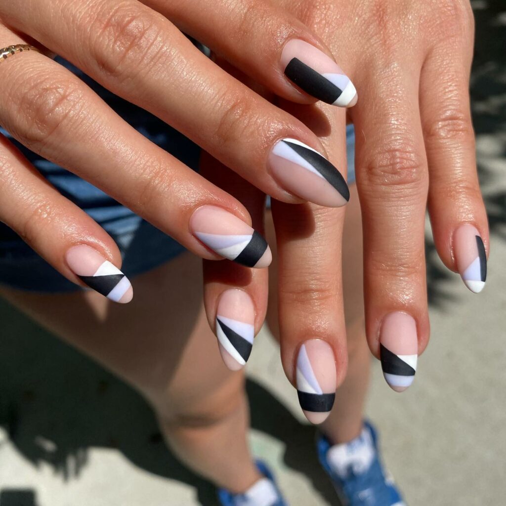 Experiment with 40 Fresh White Tip Nail Ideas for 2024 46 Geometric white tip Nails