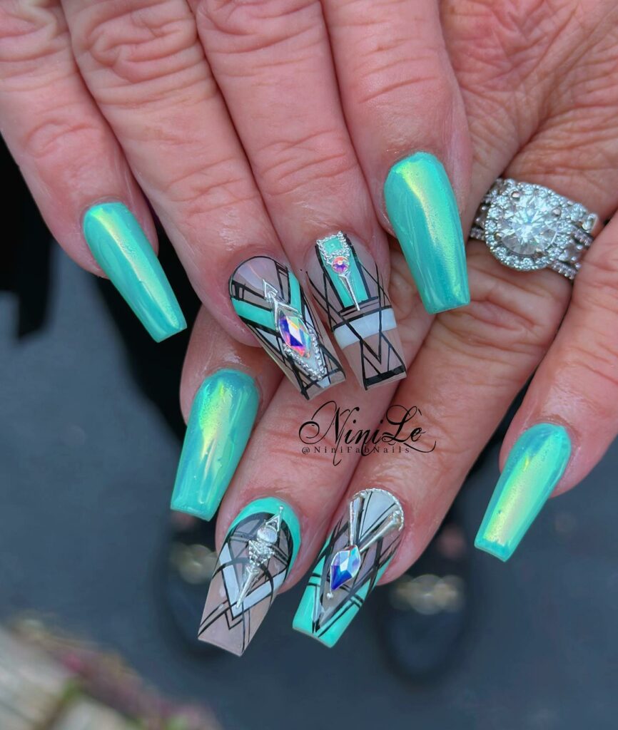 37 Latest Teal Nail Designs To Try In 2024! 20 Angular Elegance Teal Nails