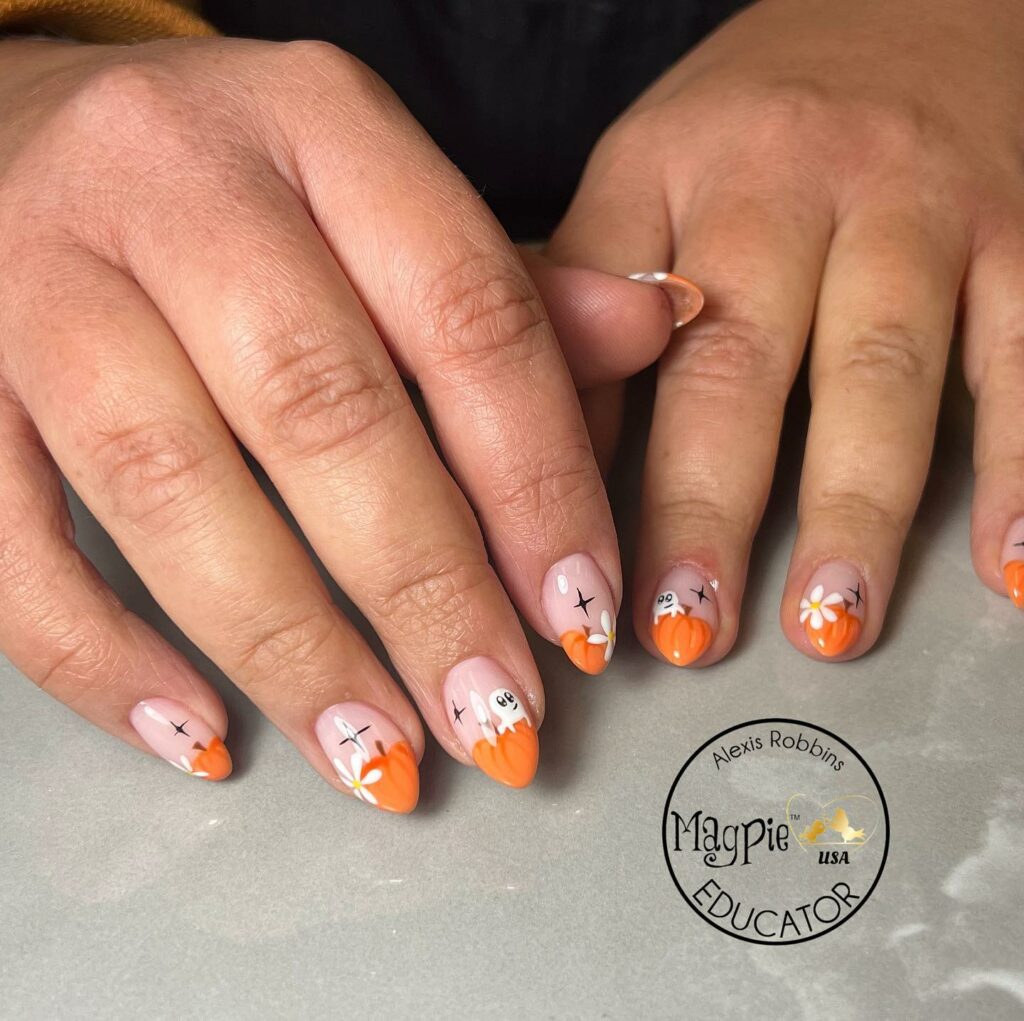 26 Latest Pumpkin Nail Designs To Try This Halloween 17 Ghost Pumpkin Nails