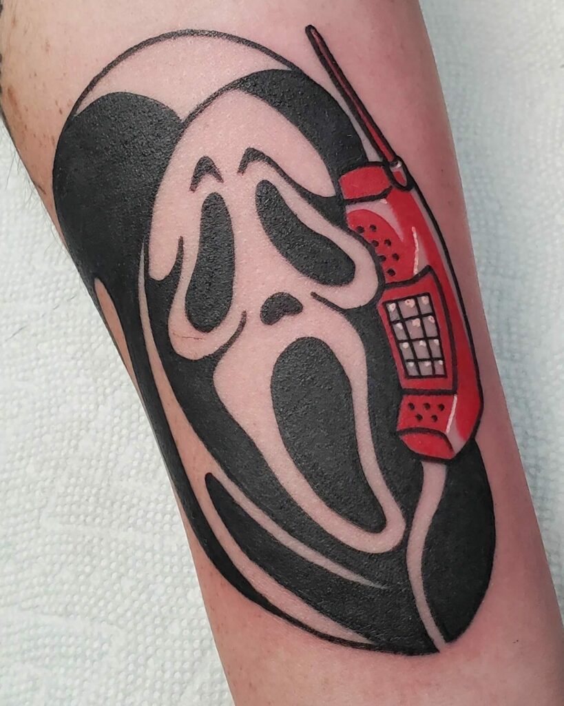 11+ Scream Tattoo Ideas That Will Blow Your Mind! 14 Ghostface Tattoo Design Done In The Traditional Styles