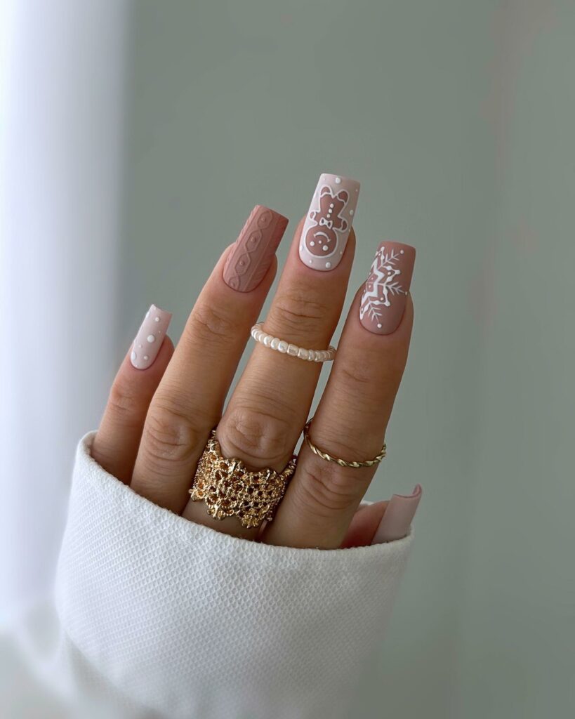Deck the Halls with 30 White Christmas Nail Ideas in 2024 15 Gingerbread White Christmas Nails