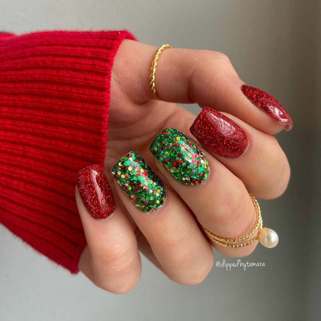 Celebrate with 40 Christmas Statement Nail Designs in 2024 17 Sparkling Red and Green Christmas Nails