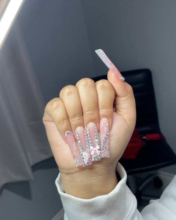 43 Latest Long Nail Designs To Try in Today! 51 Glam Pink Ombre with Sparkling Rhinestone Details