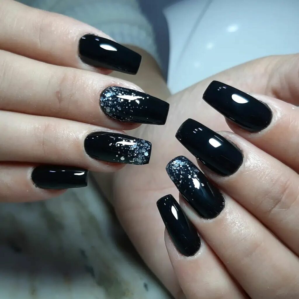 Discover 44 Trendsetting Black Nail Designs for 2024 32 Glitter Accent Nail