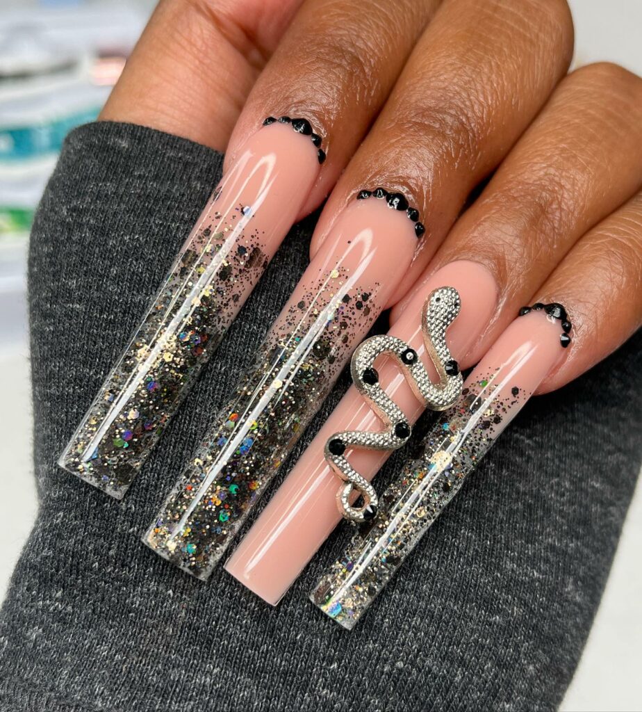 44 Latest Black Ombré Nail Designs To Try In 2024! 45 Glistening Artistry: Glitter Black Ombré Acrylic Nails