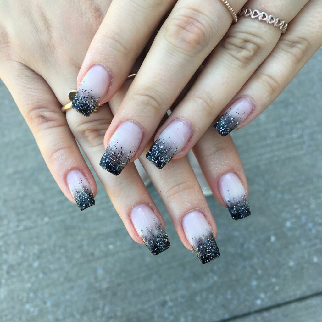 19 Latest Black Glitter Nail Designs To Try In 2024! 20 Dazzling Glitter Black Ombré Nails
