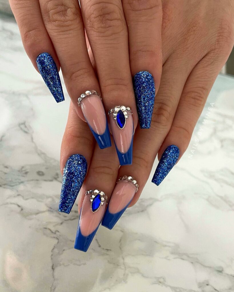 Feel Festive with 30 Blue Christmas Nail Ideas in 2024 44 Glitter Blue Coffin Nails