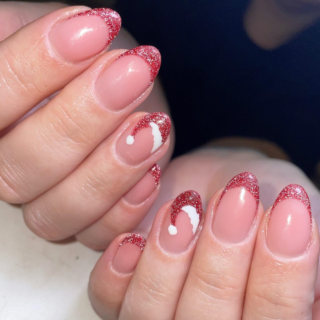 Spread Joy with 20 Santa Hat Nail Designs in 2024 28 Glitter French Santa Hat Nails