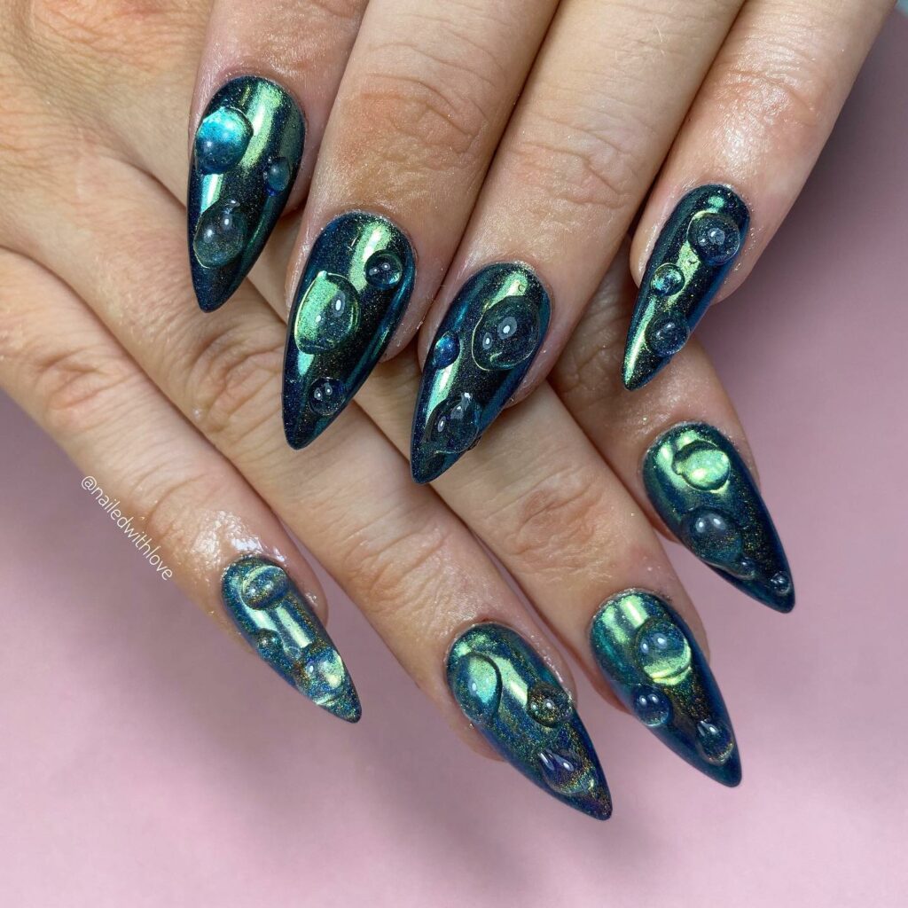 35 Latest Short Stiletto Nail Ideas to Try in 2024! 29 Metallic Chrome Short Stiletto Nails