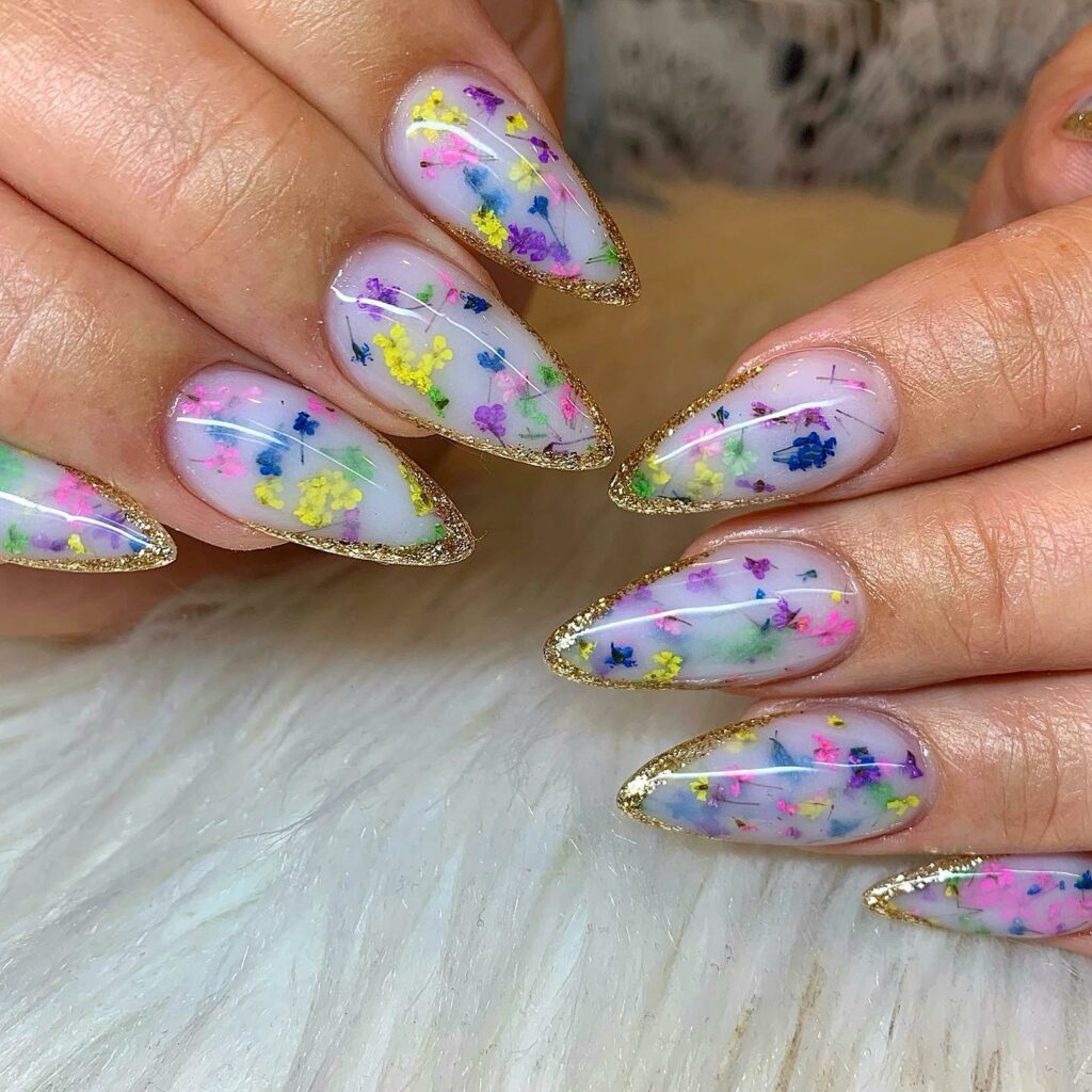 Relax with 20 Milk Bath Nail Designs in 2024 22 Glitter Gold Tip Milk Bath Nails