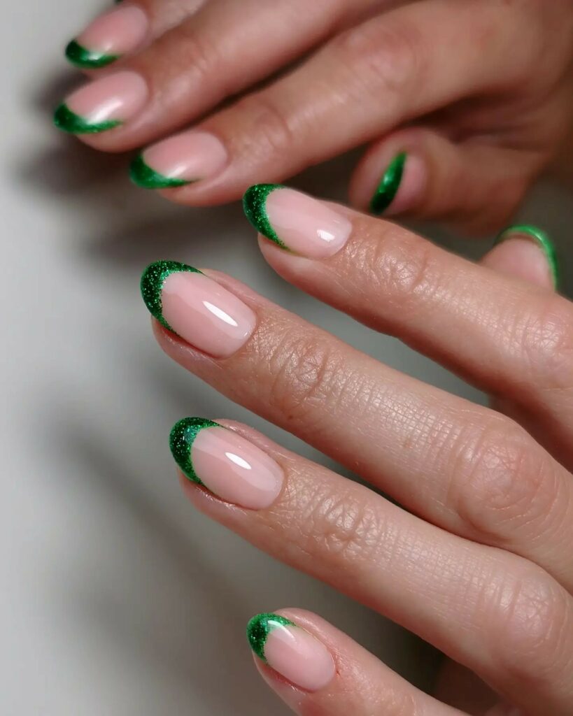 Try 30 Green French Tip Nail Designs of 2024 19 Glitter-Infused Green French Nails