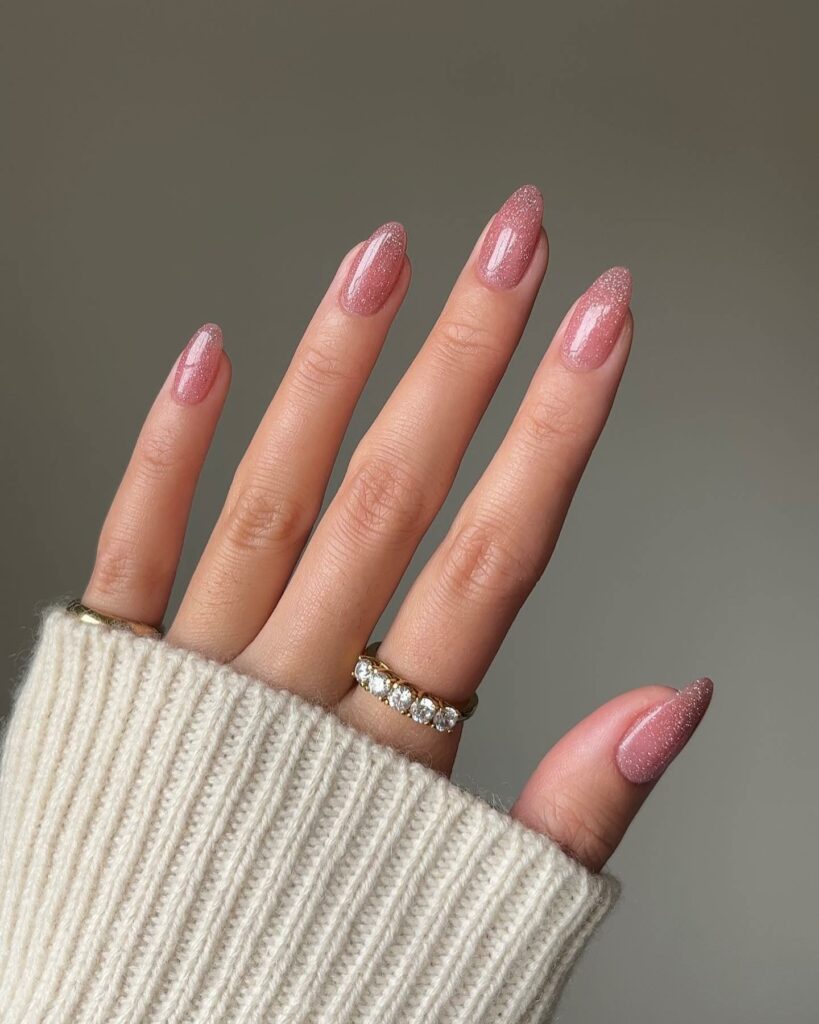 Celebrate with 33 Short Christmas Nail Ideas in 2024 29 Glitter Pink Short Christmas Nails