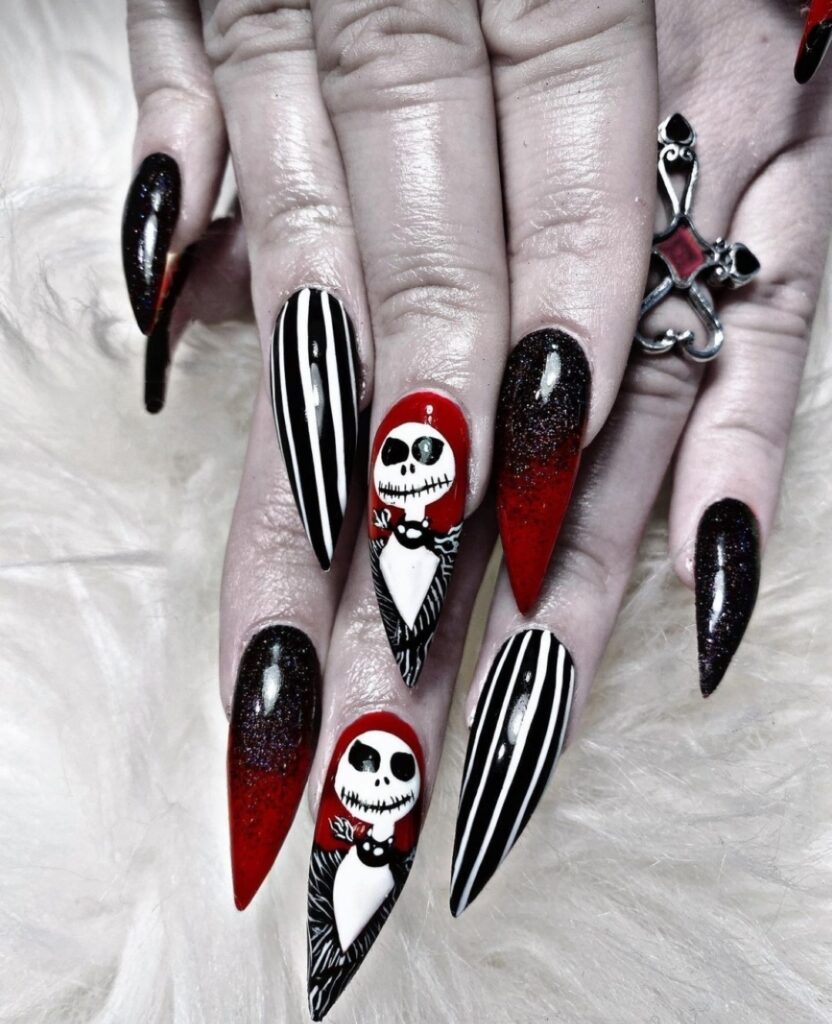 Get Spooky with 33 Black Halloween Nails To Try in 2024 22 Glitter Tips and Jack the Skeleton