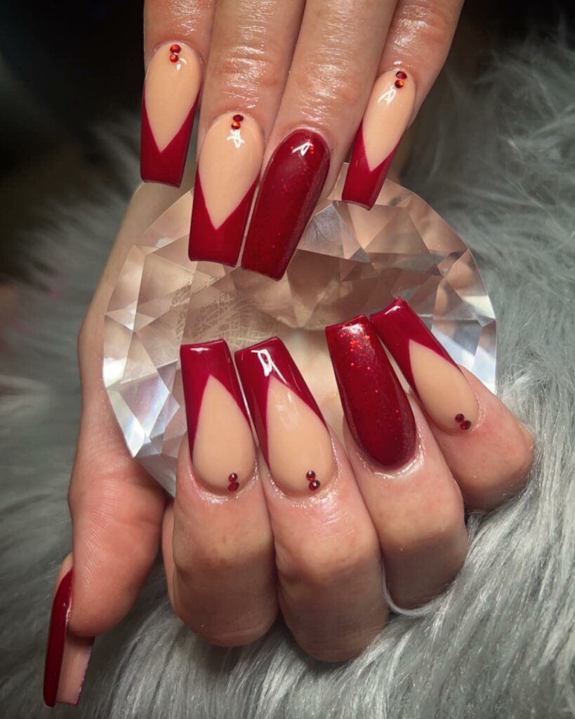 Go Bold with 40 Red Coffin Nail Designs in 2024 28 Glitter red french nails