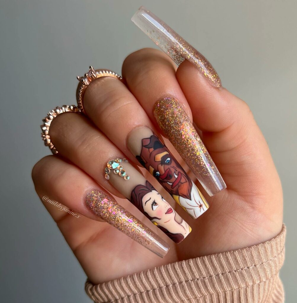 20 Latest Beauty and the Beast Nail Ideas To Try In 2024! 23 Glittering Beauty and the Beast Nails