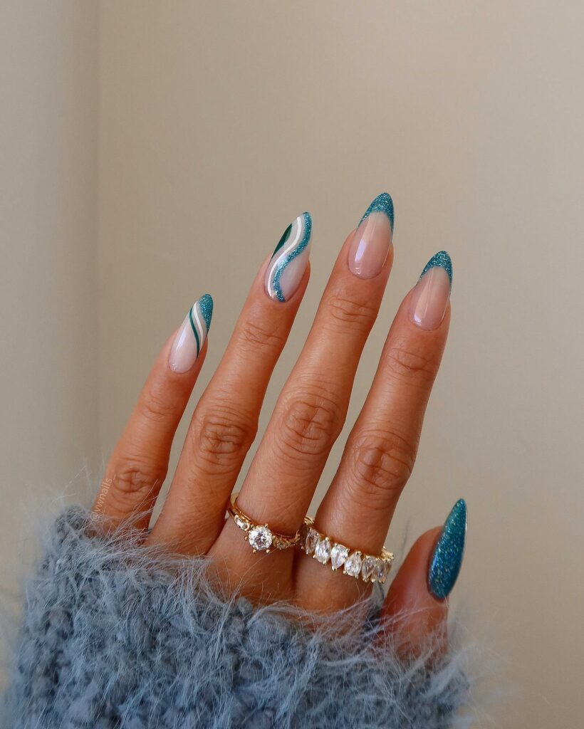 30 Blue French Tip Nail Ideas To Try In 2024! 14 Glitters Blue French tip nails
