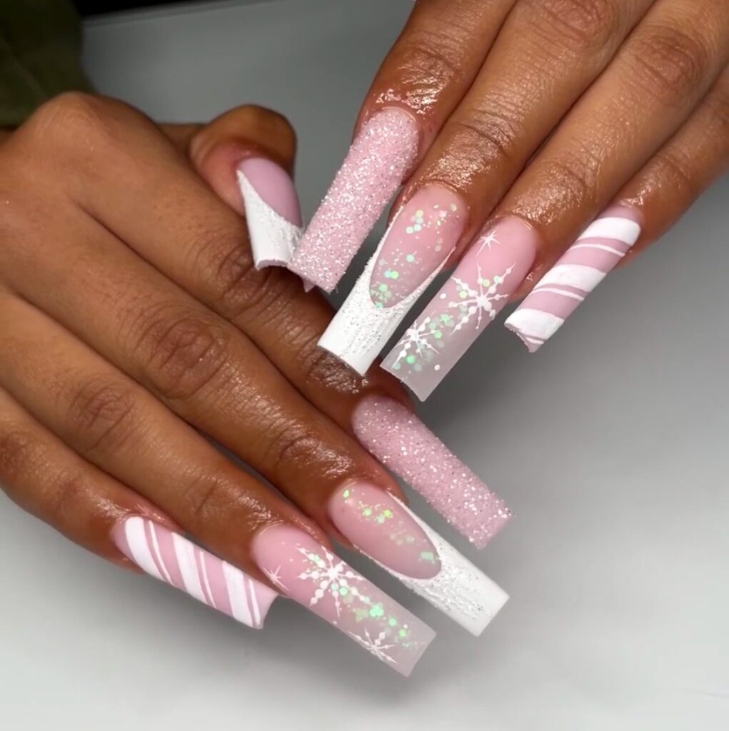 Get Merry with 30 Pink Christmas Nail Ideas in 2024 19 Glittery Acrylic Pink Christmas Nails