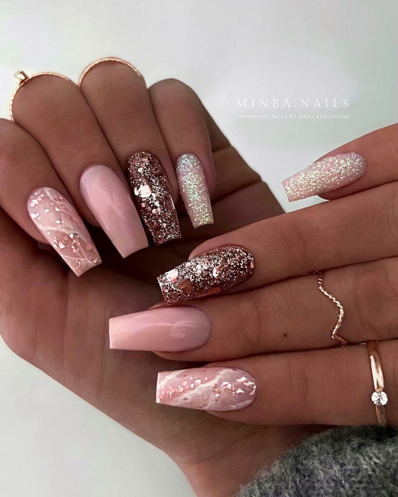 Get Merry with 30 Pink Christmas Nail Ideas in 2024 15 Glittery Marble Pink Christmas Nails