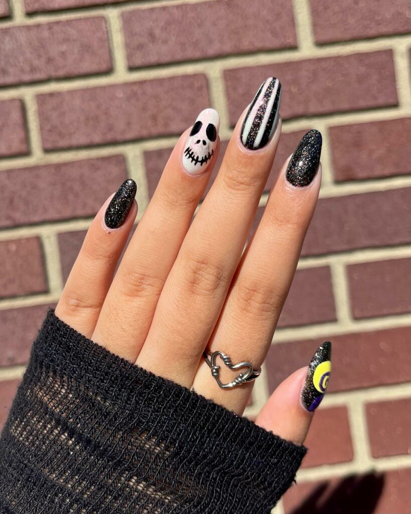 30 Latest Nightmare Before Christmas Nails Ideas! 15 Glittery Nightmare Before Christmas Nails