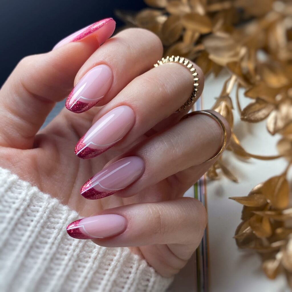 Transition Gracefully with 20 Christmas Ombré Nail Ideas in 2024 27 Glittery Red French Christmas Ombré Nails