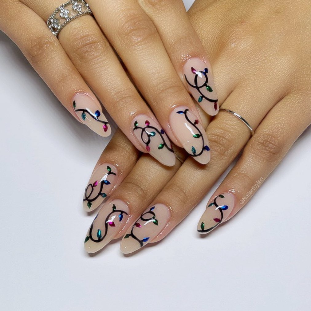 Illuminate Your Nails with 20 Christmas Lights Nail Ideas in 2024 19 Glossy Almond Christmas Nails