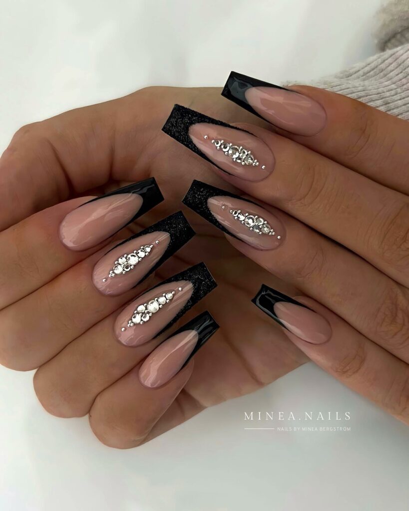 30 Latest Long French Tip Nail Ideas To Try In 2024! 11 Glossy Black French Long Nails