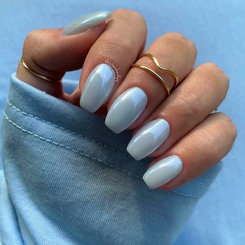 20 Latest Cinderella Nail Ideas To Try In 2024! 28 Glossy Blue Cinderella-Inspired Nails