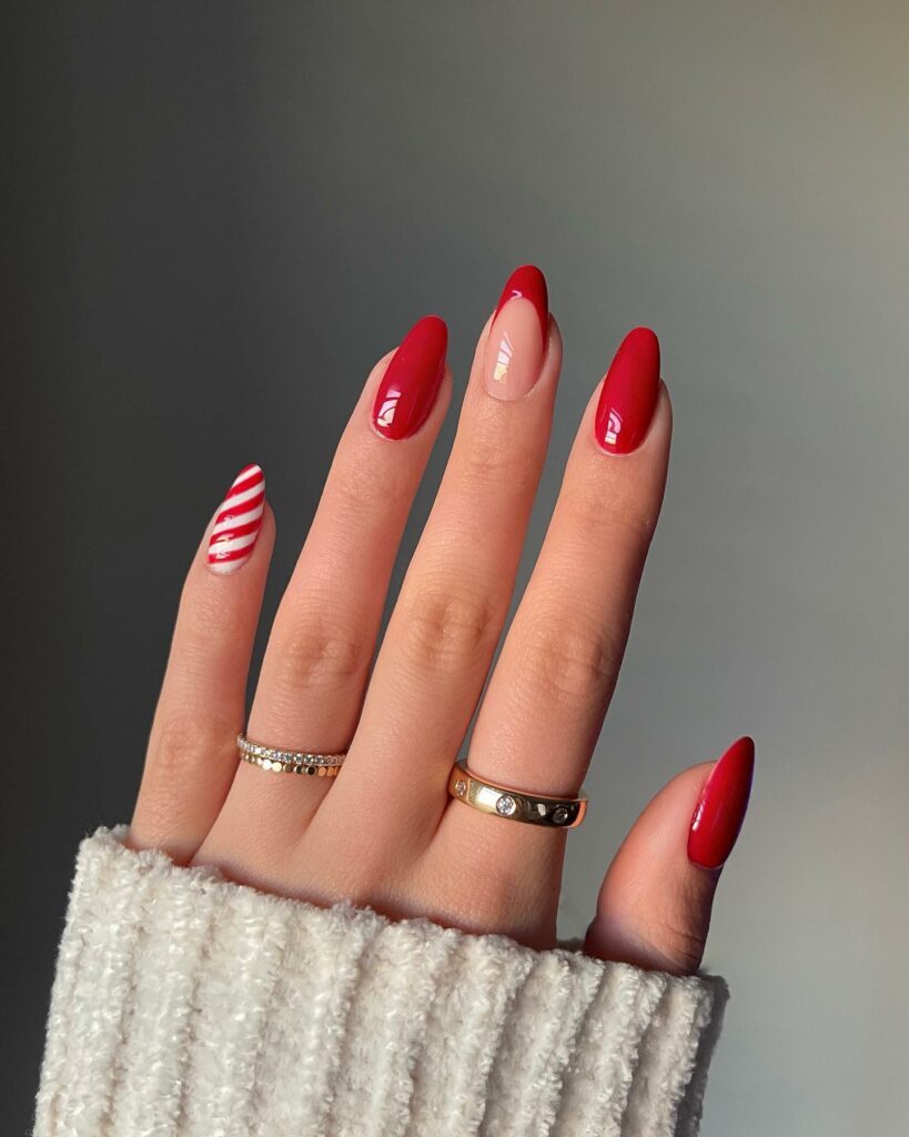 Enjoy 20 Candy Cane Nail Designs in 2024 27 Glossy Candy Cane Red Nails