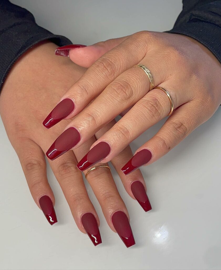20 Latest Wine Color Nail Ideas To Try In 2024! 15 Lustrous Coffin Maroon Nails