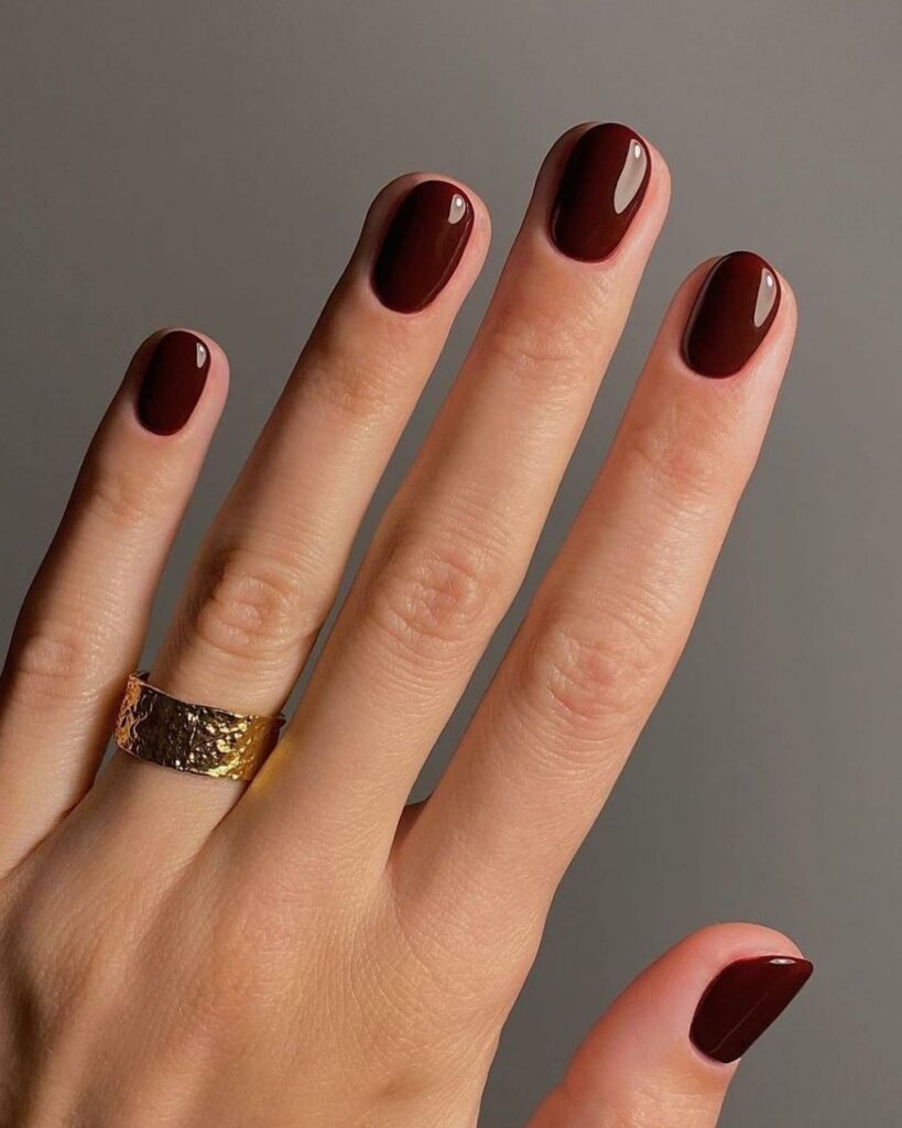 Fall in Love with 57 Short Fall Nail Designs in 2024 27 Glossy Dark Red Short Fall Nails