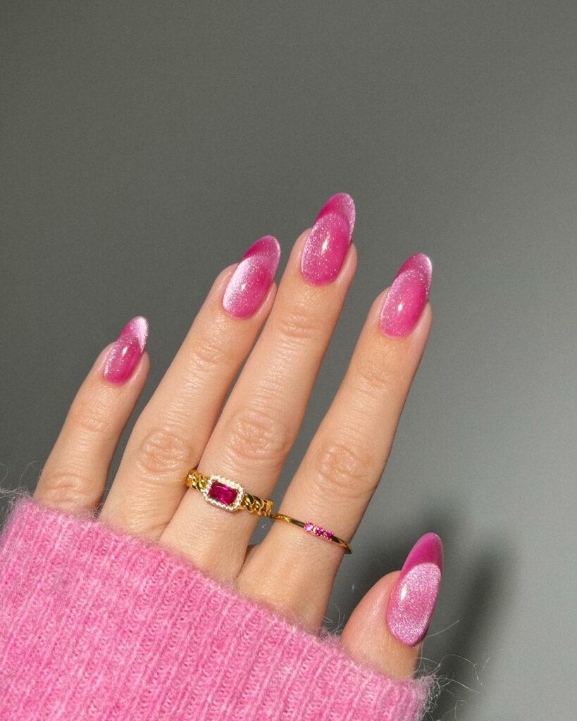 25 LATEST VELVET NAIL DESIGNS TO TRY IN JANUARY 2024! 14 Glossy Pink Velvet Nails
