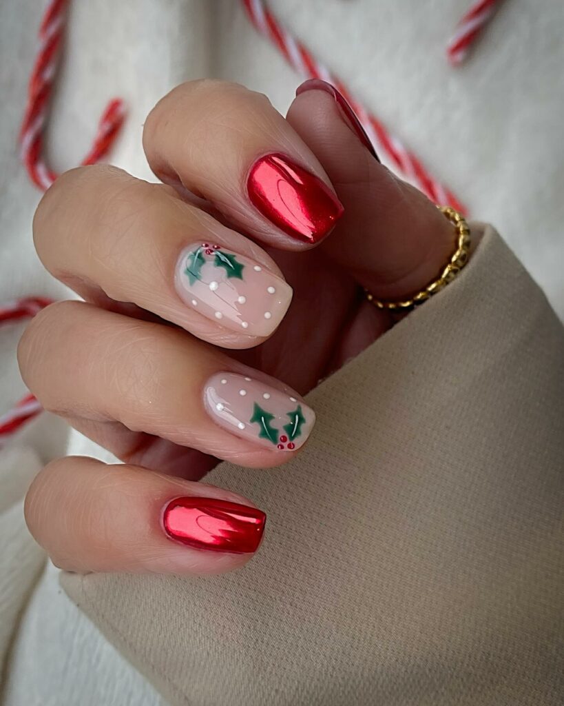 Bring Mistletoe Magic with 20 Mistletoe Nail Ideas in 2024 26 Glossy Red and Mistletoe Nails