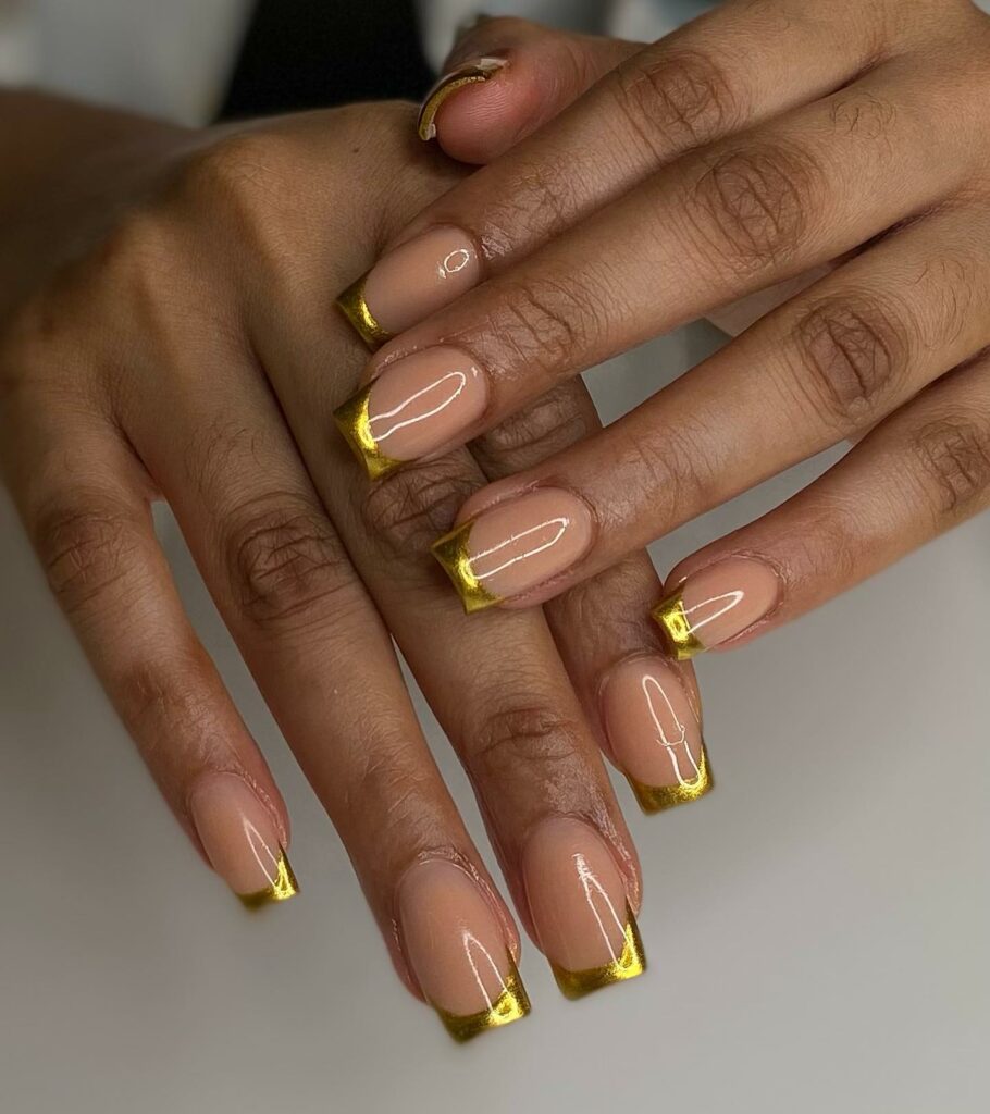 55 Latest Gold French Tip Nail Ideas To Try In 2024! 55 Glossy Square Gold French Nails