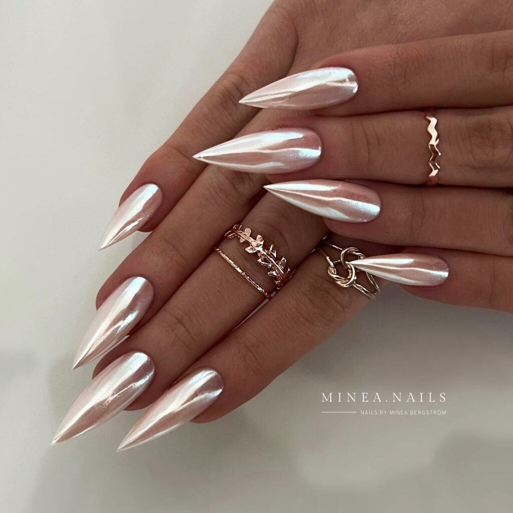 25 Latest Chrome Nail Ideas To Try In 2024! 19 Pristine Elegance of Glossy White Chrome Nails