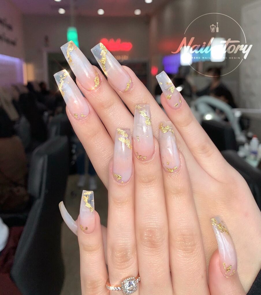 Adorn Your Nails with 30 Light Pink Nail Designs in 2024 27 Gold Foil on Light Pink Nails