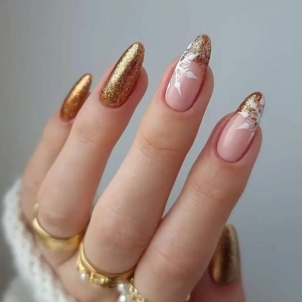 55 Latest Gold French Tip Nail Ideas To Try In 2024! 28 Gold French Nails with Snowflakes