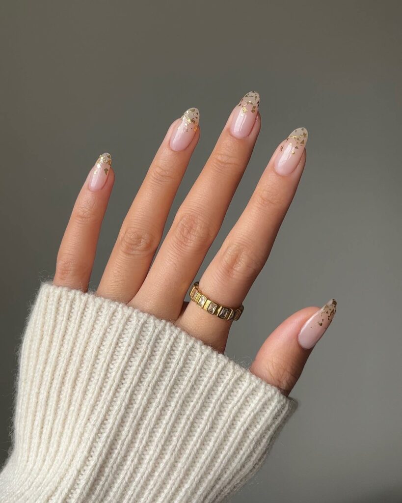 50 Latest Nude Nail Designs To Try In 2024 24 Nude Nails with Gold Foils